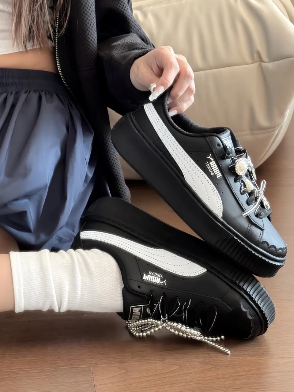 PUMA BASKET PLATFORM RIBBON 花苞鞋 芭蕾風 緞帶 黑色 厚底 增高 女鞋 404157-02 / 預購