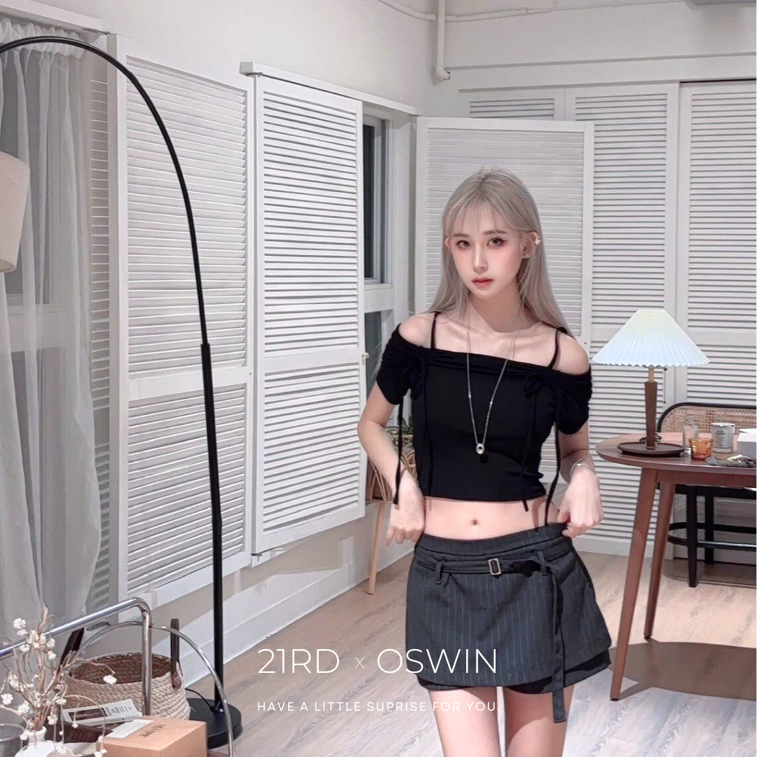 純欲修身設計感 一字肩上衣