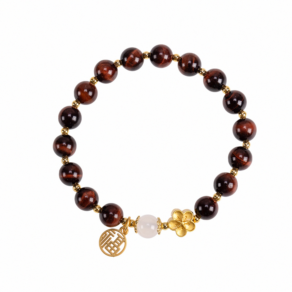 【風水好好玩】福字帶財紅虎眼手鍊 (招財/保平安/事業運)