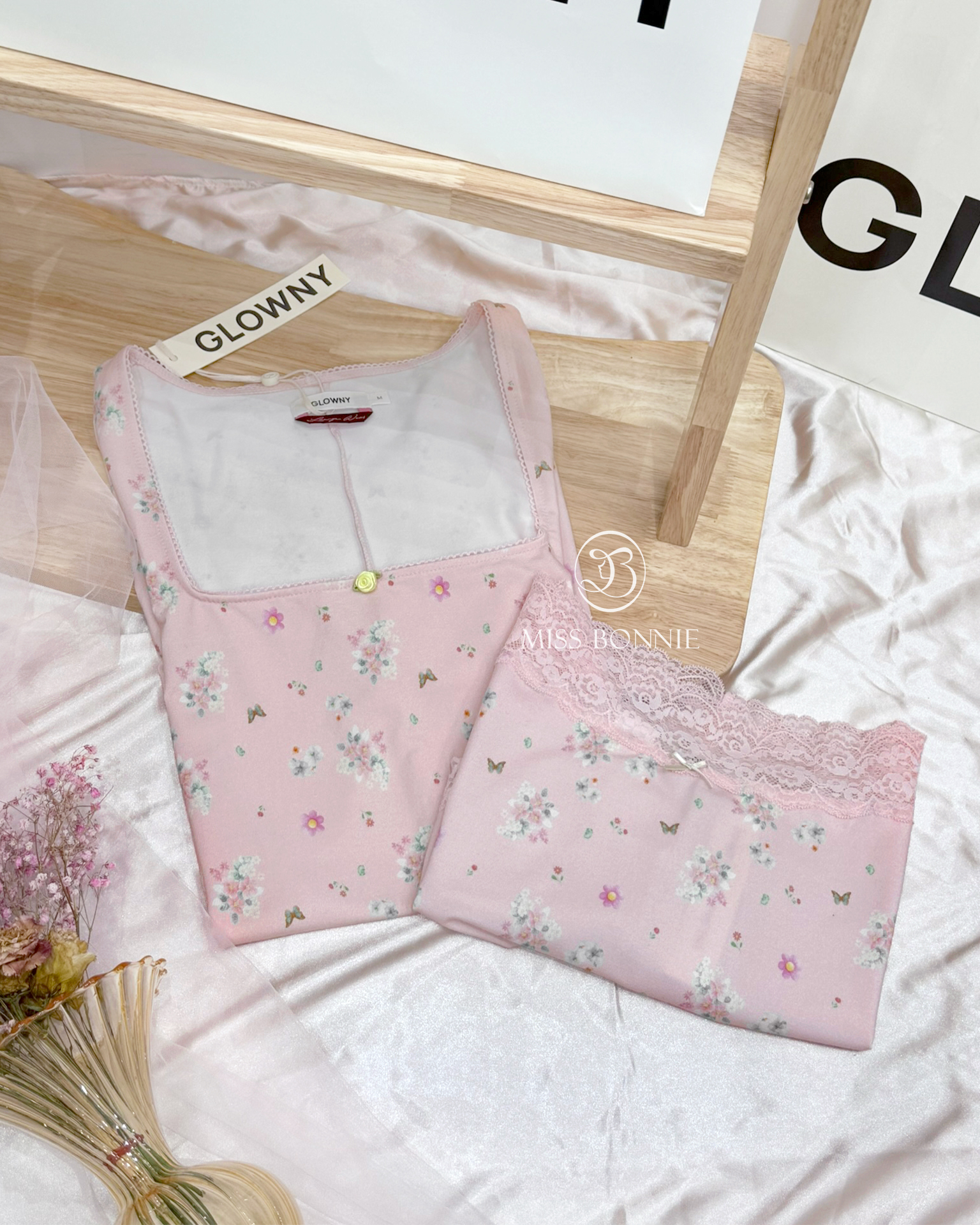 GLOWNY小碎花短袖連身裙&內褲