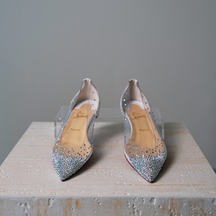 Christian louboutin 透明水鑽平底鞋 39.5號