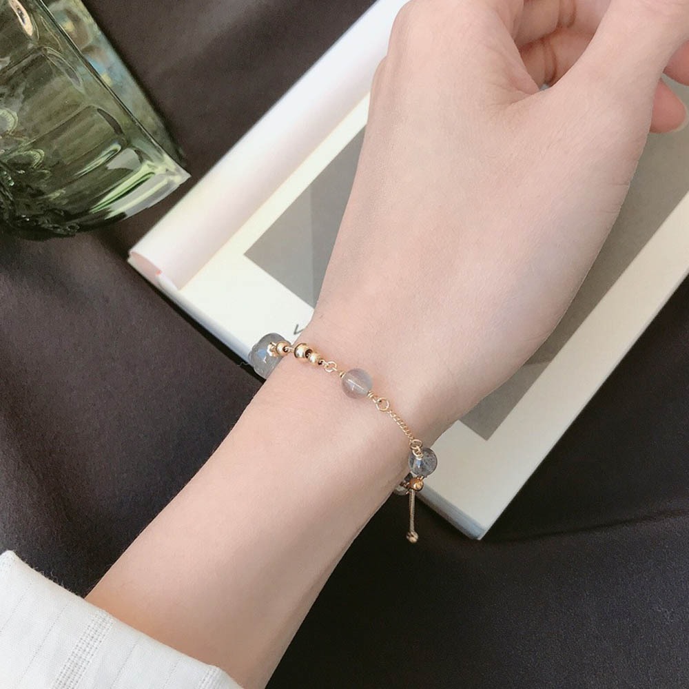 月光石手鍊 水晶手鍊 金手鍊 細手鍊 氣質手鍊 女神同款 單圈手鏈 保平安 幸運手鍊 貔貅手鍊 14K包金 禮物 093