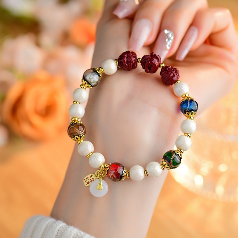 手鍊 香灰琉璃 白瓷珠手串 硃砂手鍊 十二生肖 三合手鍊 龍年 本命年 轉運手鍊 保平安 女手串 送女生 禮物 090