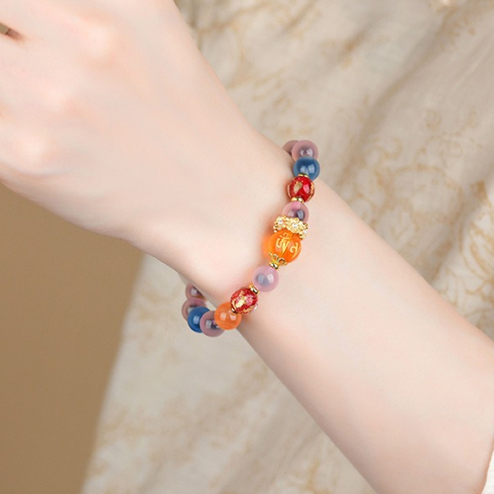 手鍊 手環 手串 度母手串 糖心瑪瑙手鍊 金箔手串 香灰瓷 五彩多寶琉璃 跑環手鍊 財神轉運 女生飾品 女生禮物 087