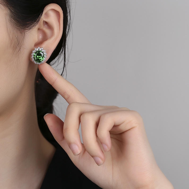 耳環 耳飾 純銀耳環 大耳環 祖母綠耳環 耳釘 寶石耳環 女生飾品 新娘飾品 氣質耳環 貴婦耳環 送女生生日禮物 054