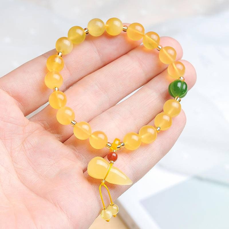 手鍊 手環 佛珠 玉手鍊 手串 蜜蠟手串 圓珠手串 琥珀蜜蠟手鍊 保平安手鍊 玉葫蘆 簡約飾品 送女生 生日禮物 072