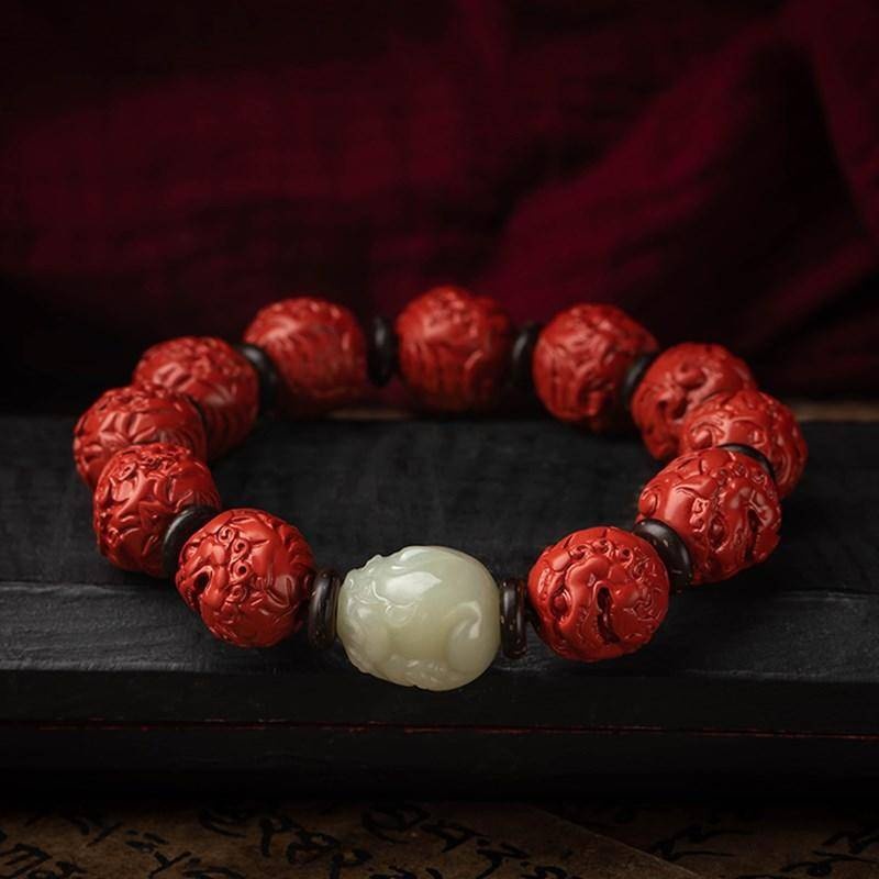手環 佛珠 手串 硃砂手鍊 朱砂手串 開運貔貅手鍊 男手鍊 和田玉手鍊 念珠 女生飾品 粗手鍊 送禮 生日禮物 069