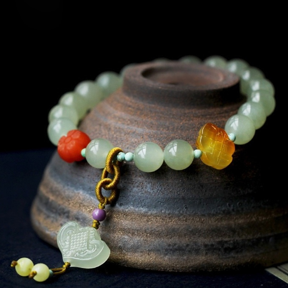 手鍊 手環 串珠手鍊 佛珠 玉手鍊 和田玉手鍊 保平安 蜜蠟手串 南紅手串 中國風手鍊 女飾品 送長輩 生日禮物 063