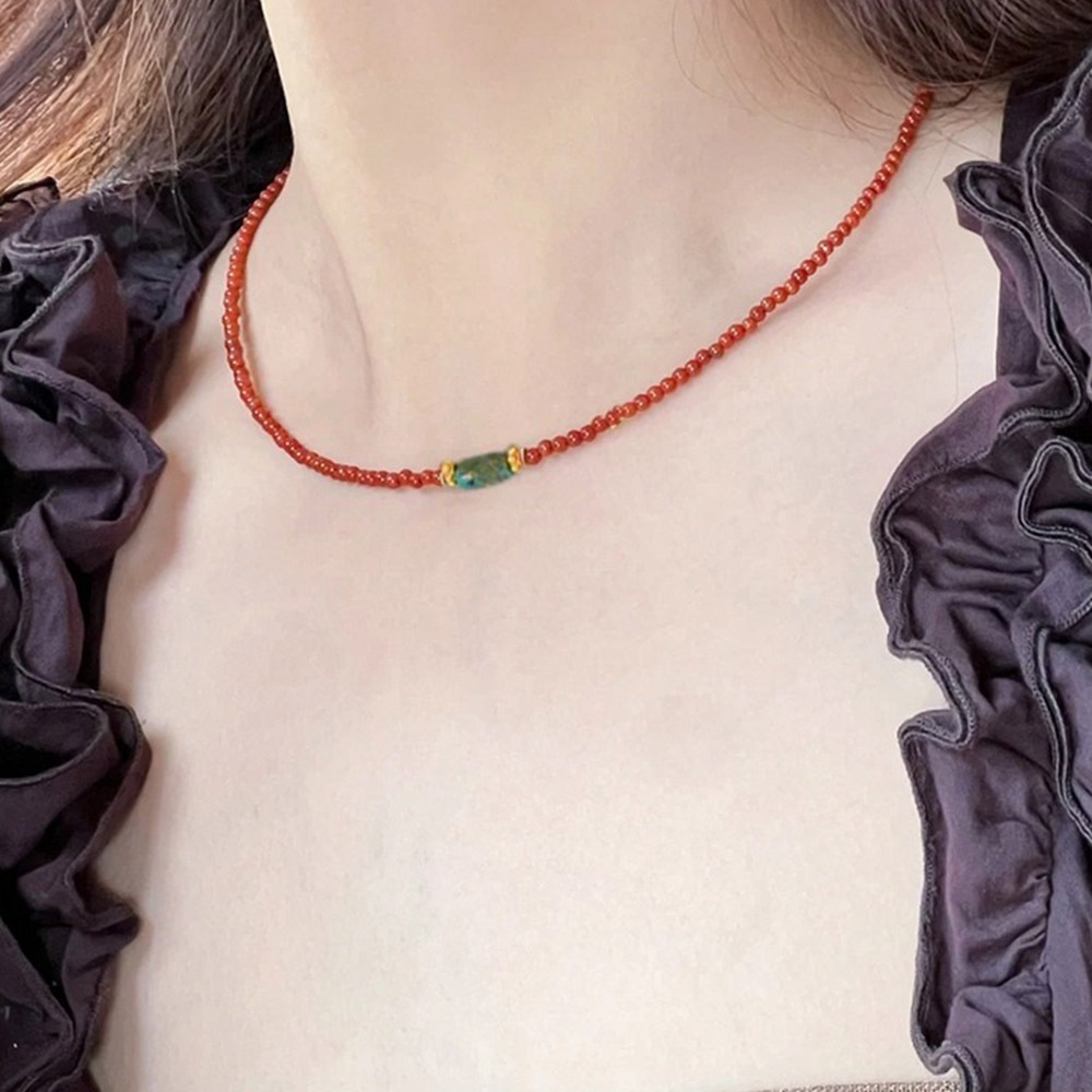 項鍊 串珠項鍊 南紅項鍊 玉項鍊 綠松石項鍊 細項鍊 女生項鍊 氣質項鍊 異國風飾品 保平安 招財項鍊 女生禮物 059