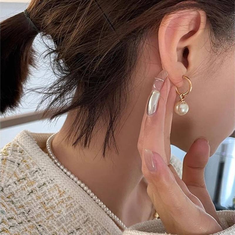 耳環 圈圈耳環 耳飾 銀耳環 灰珍珠耳環 純銀耳環 珍珠耳環 垂墜耳環 小香耳環 法式耳環 氣質耳環 送女友禮物 053