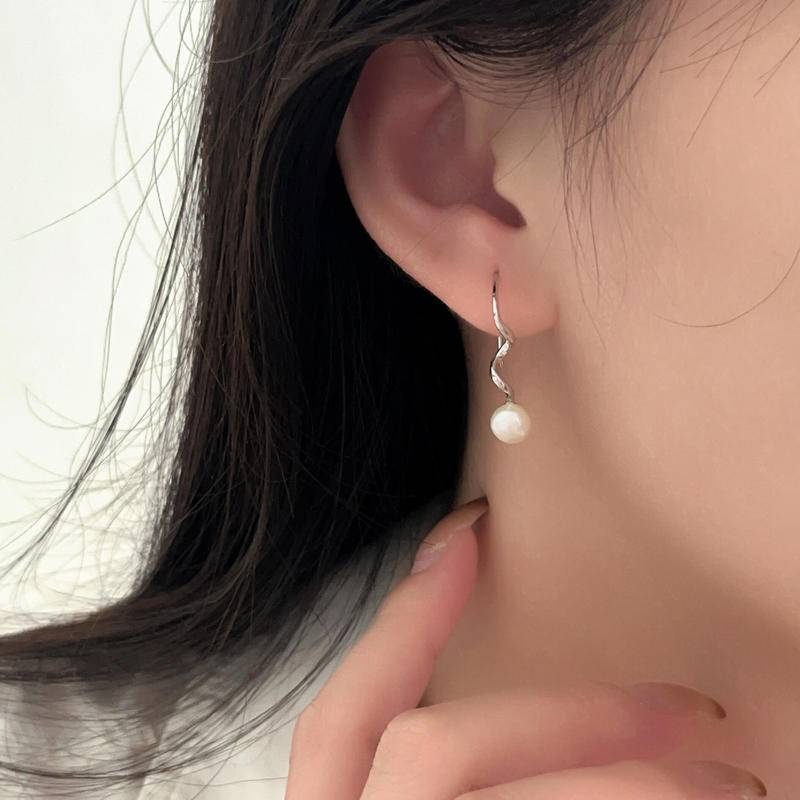 耳環 耳勾 純銀耳環 造型耳環 珍珠耳環 氣質耳環 韓國珍珠耳環 螺旋耳環 小眾耳環 高級飾品 女生耳環 禮物 051