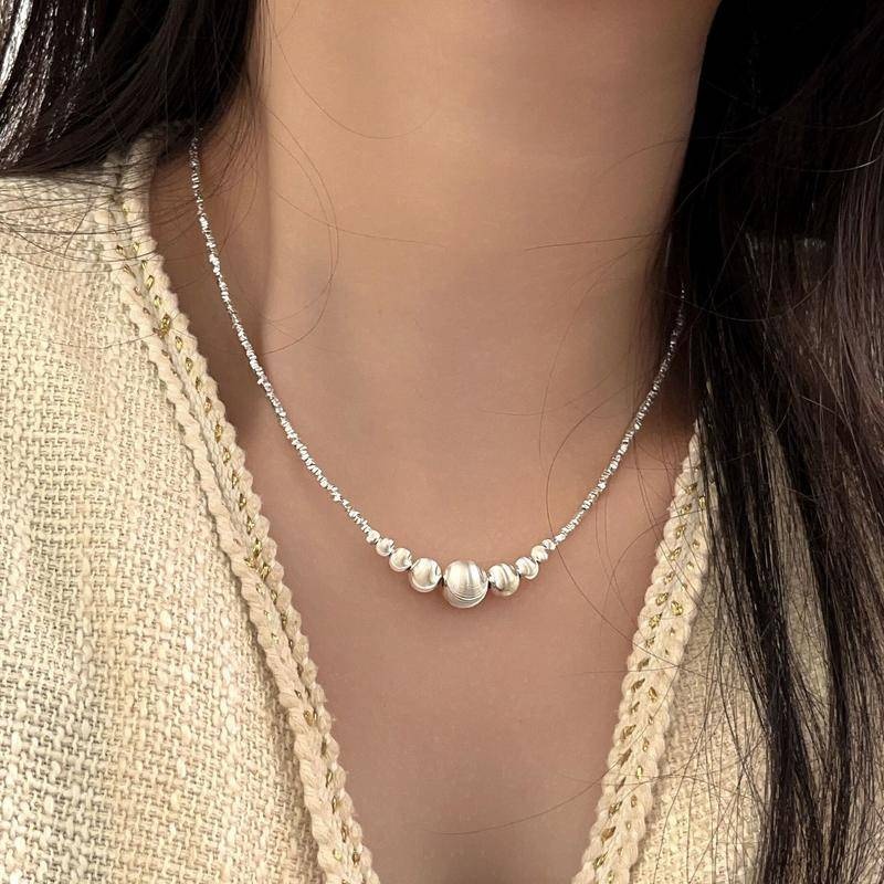 項鍊 純銀項鍊 碎銀項鍊 項鍊女 冷淡風 造型項鍊 浮誇項鍊 銀珠項鍊 小眾項鍊 氣質項鍊 鎖骨鏈 毛衣鍊 禮物 257