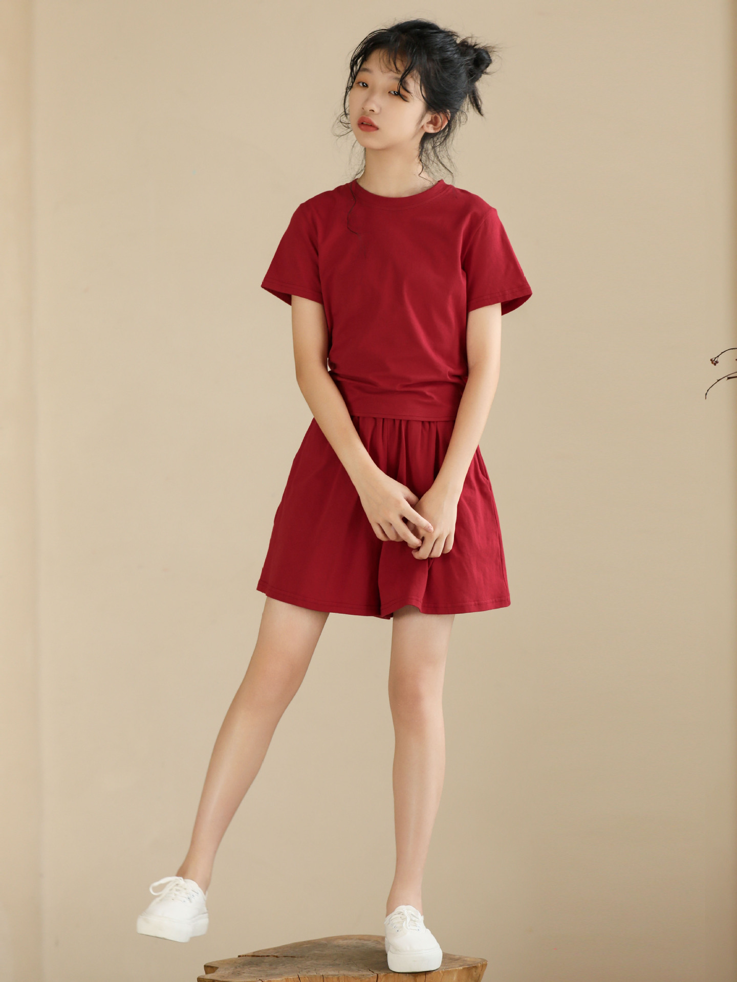 後背綁帶休閒短褲套裝