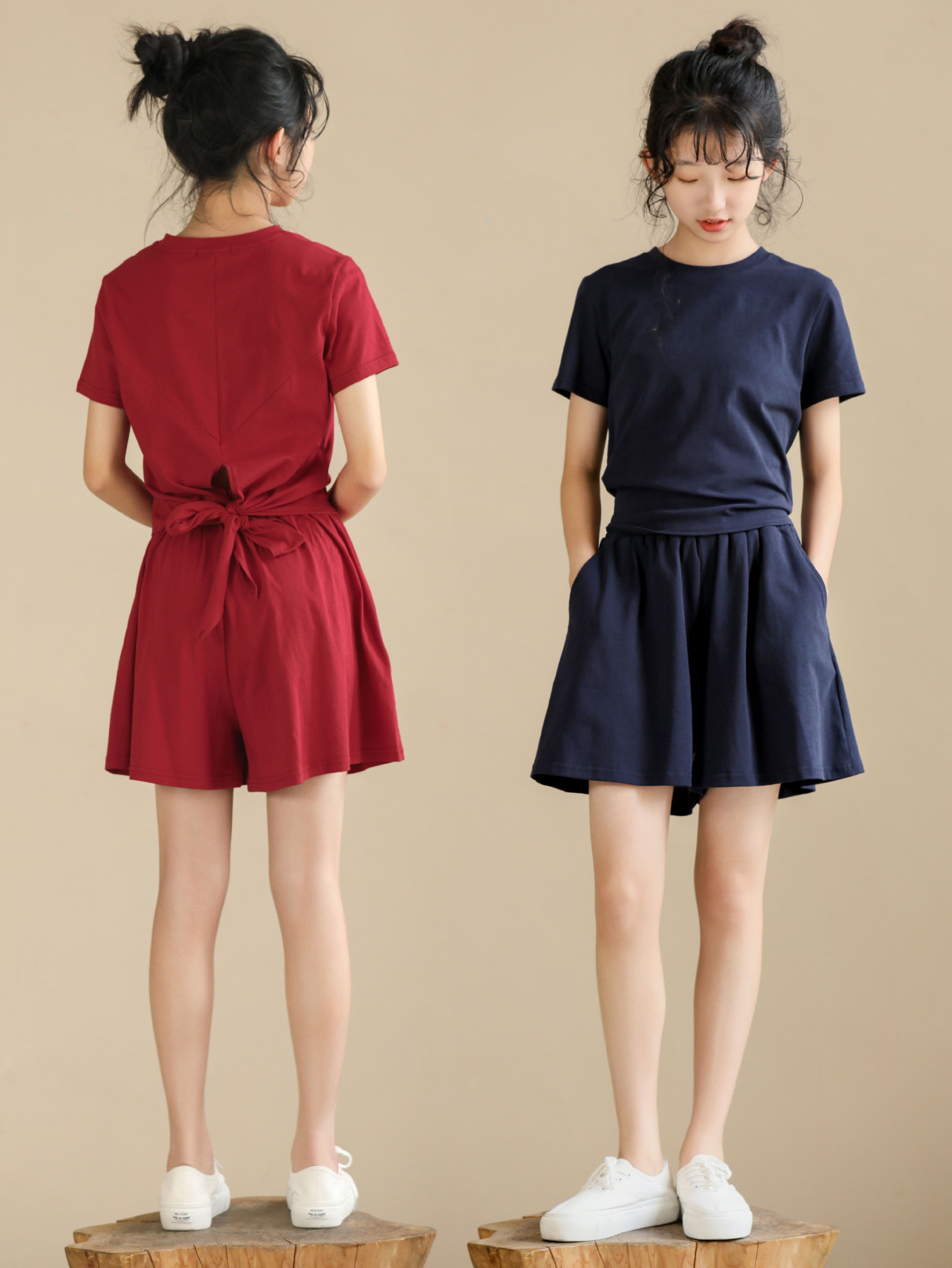 後背綁帶休閒短褲套裝