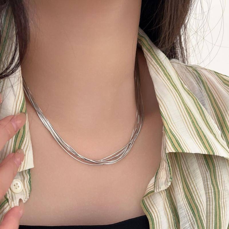 項鍊 純銀項鍊 蛇骨項鍊 鎖骨鍊 短項鍊 造型項鍊 銀項鍊 流蘇項鍊 疊戴項鍊 女生項鍊 新娘飾品 細項鍊 禮物 253