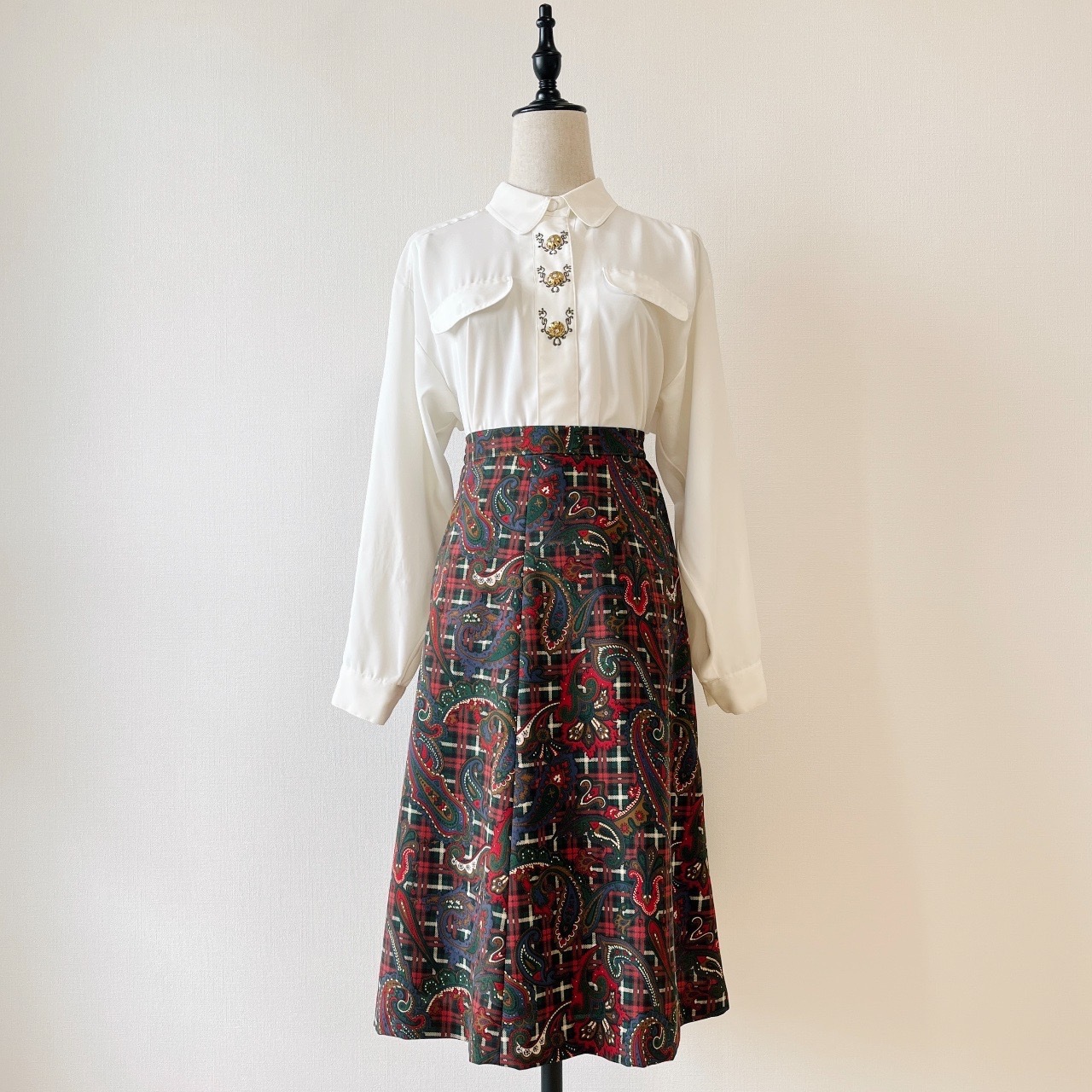 紅綠色腰果花格紋半身裙