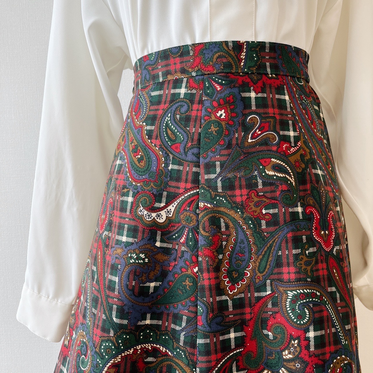 紅綠色腰果花格紋半身裙