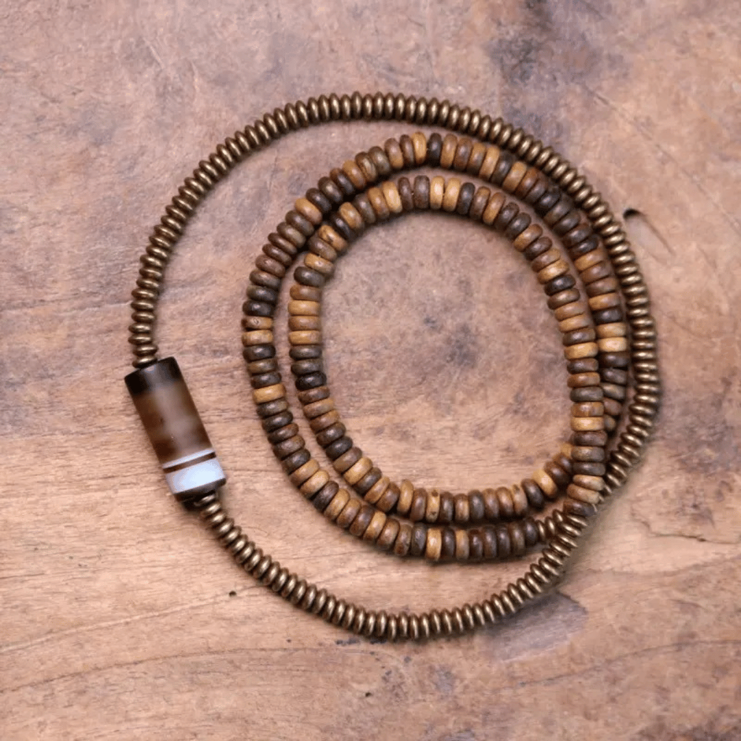 綠檀木混黃銅珠多層手串