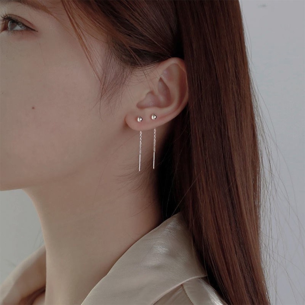 純銀耳環 耳線 純銀耳線 流蘇耳環 長耳環 垂吊式耳環 韓國耳環 豆豆耳環 氣質耳環 簡約耳環 ins耳環 禮物 032