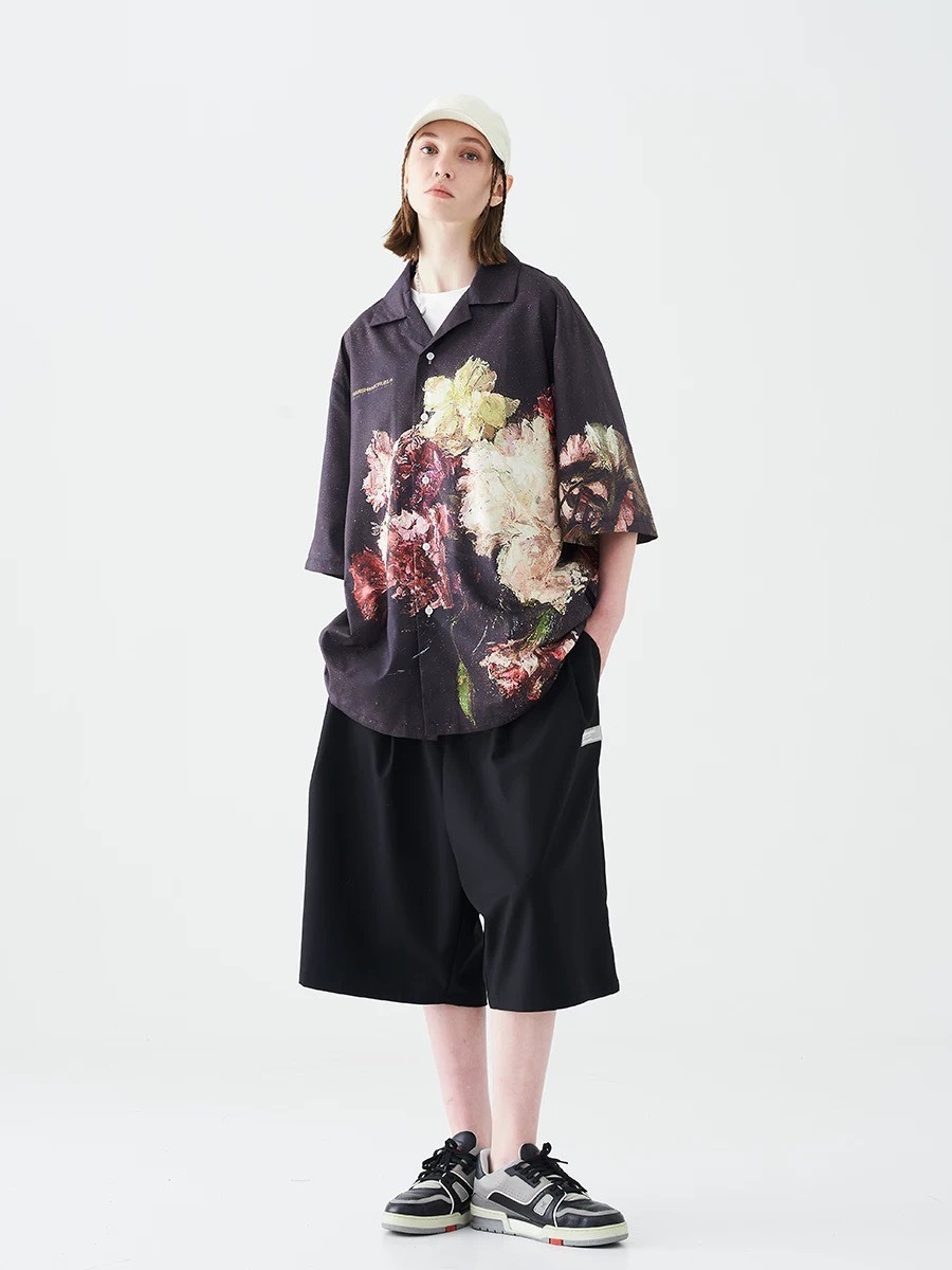 Harsh and Cruel 花卉油畫印花 古巴領 寬鬆襯衫 短袖  HY212030189