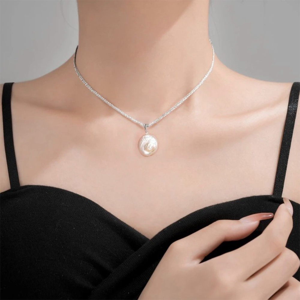 珍珠項鍊 純銀項鍊 閨蜜項鍊 圓牌項鍊 小香風項鍊 ins項鍊 鎖骨項鍊 銀項鍊 女生禮物 情人節禮物 生日禮物 166