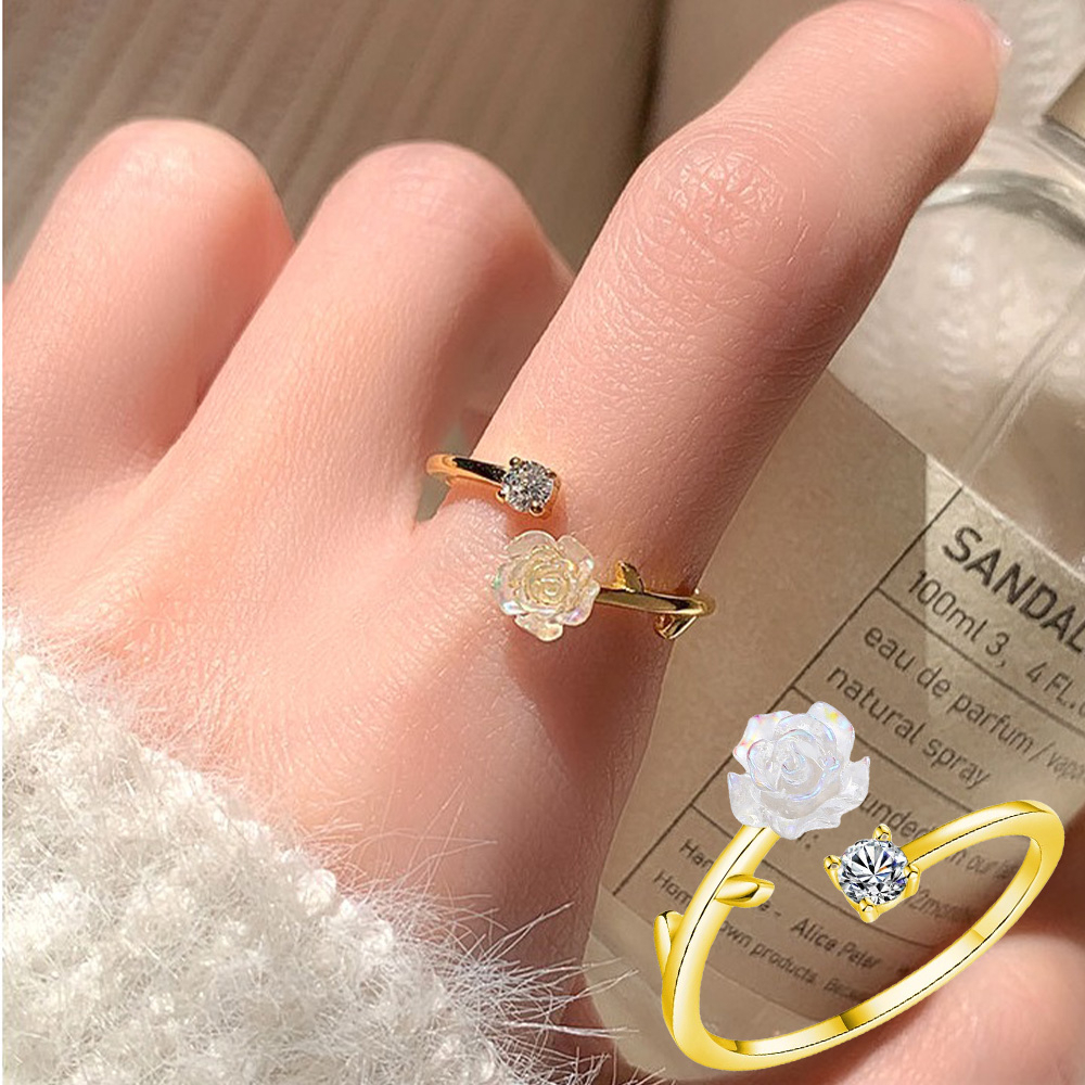 純銀戒指 山茶花戒指 鑽石戒指 花戒指 閨蜜戒指 開口戒指 ins戒指 小眾戒指 指環 生日禮物女生 情侶禮物 056