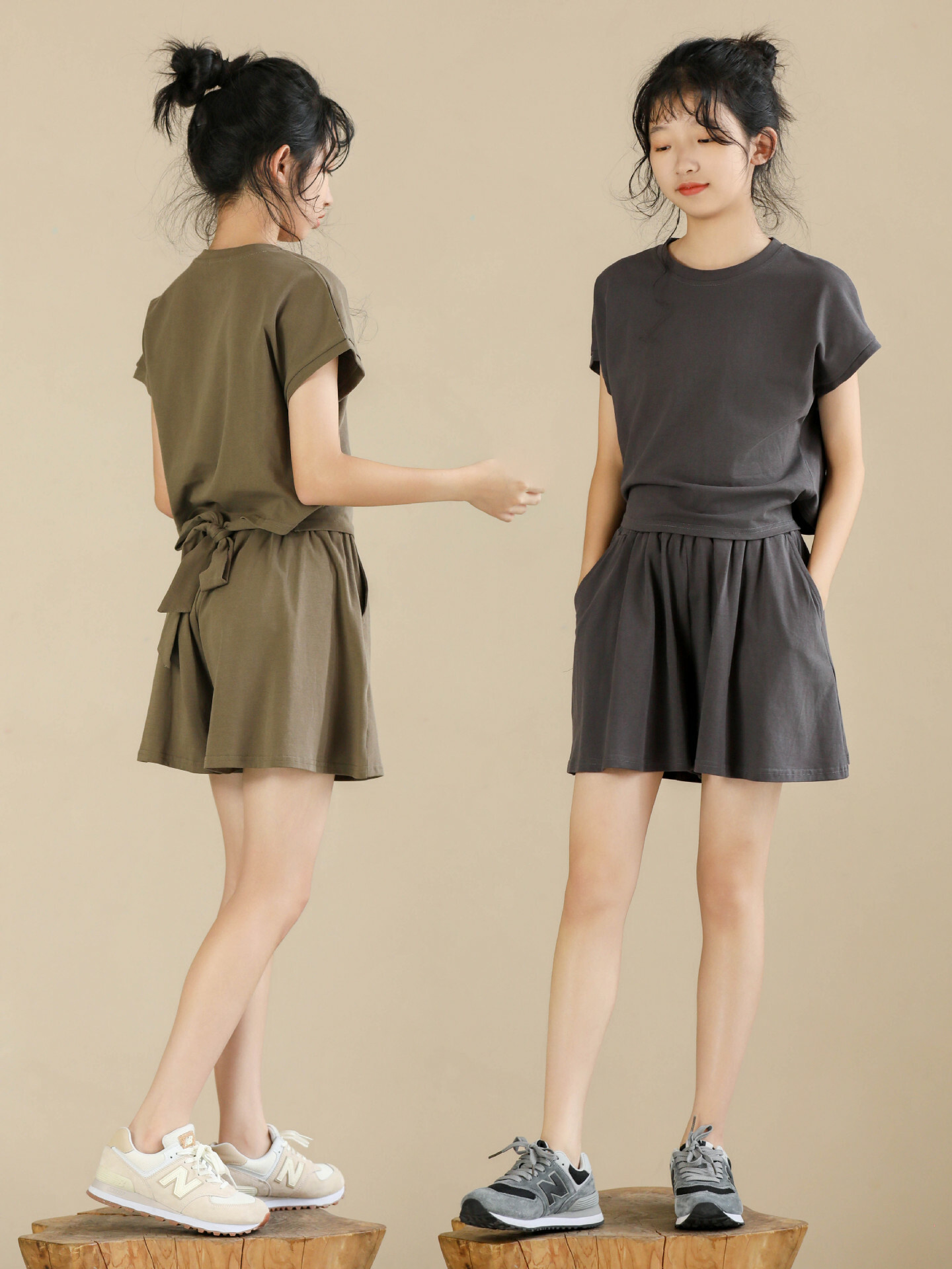 後背綁帶休閒短褲套裝