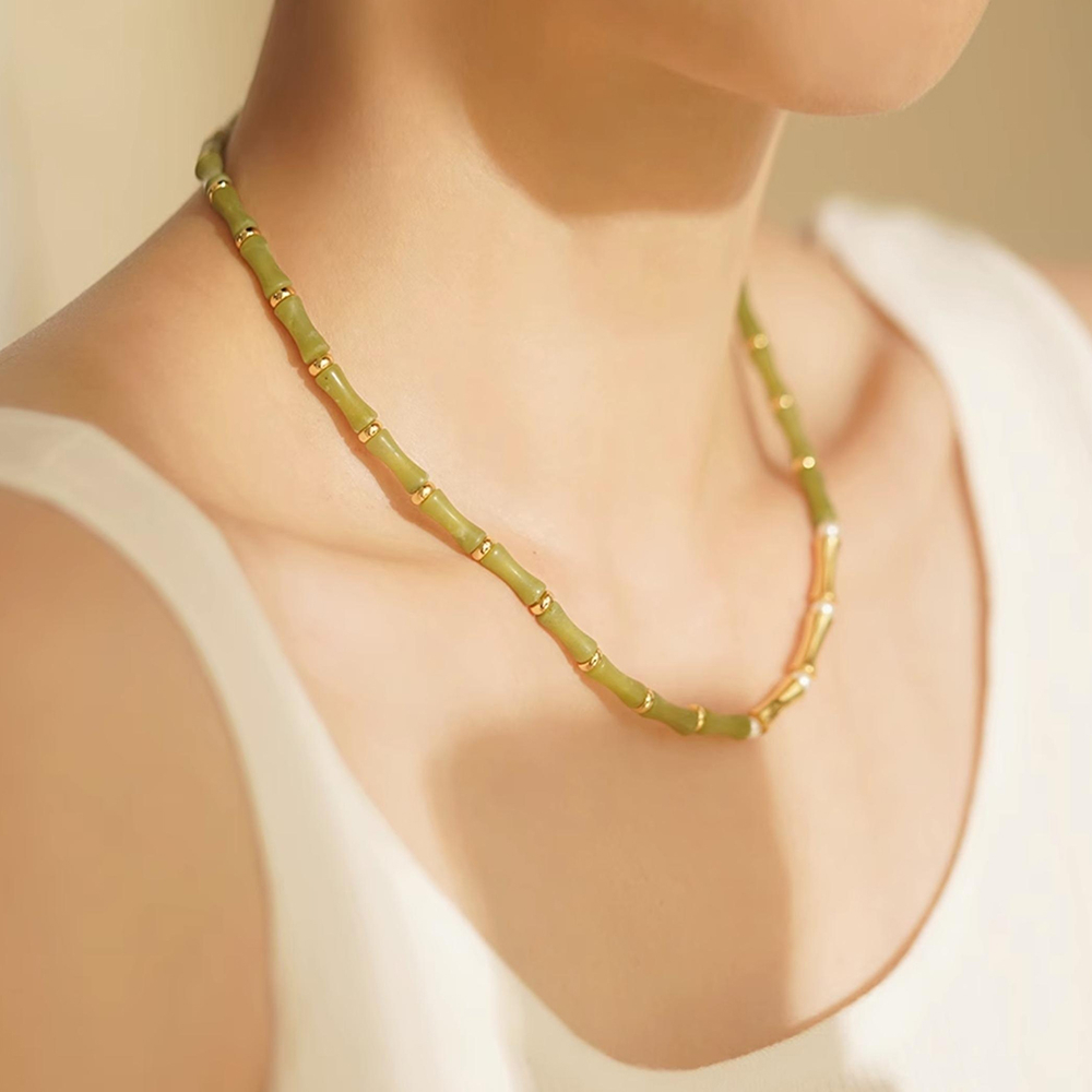 竹節鏈 串珠項鍊 玉石項鍊 串珠手鍊 珍珠項鍊 小眾設計 精品項鍊 短項鍊 鎖骨項鍊 韓國項鍊 招財手鍊 禮物 156