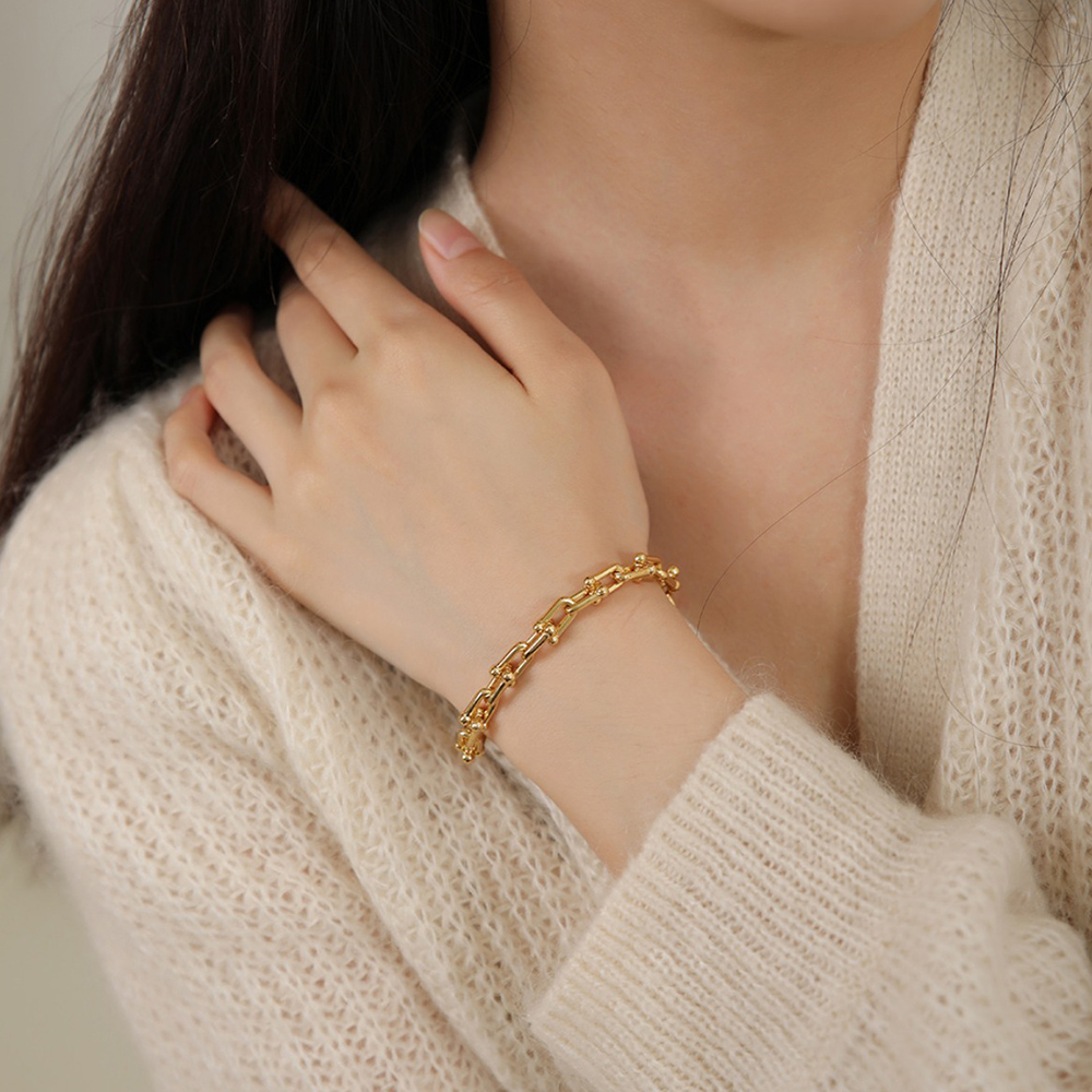 馬蹄扣手鏈 U型鎖扣手鏈 鏈條項鍊 情侶手鍊 銀手鍊 小眾設計 金手鍊 韓國手鍊 情人節禮物 女生生日禮物 153