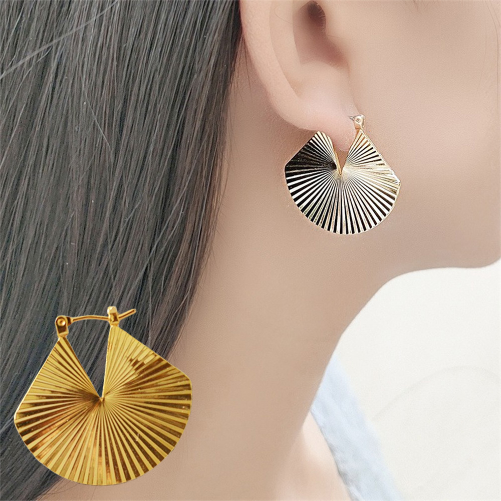 貝殼耳環 扇形耳環 K金耳環 復古耳環 大耳環 歐美耳環 浮誇耳環 環狀耳環 易扣式耳環 個性耳環 生日禮物 027