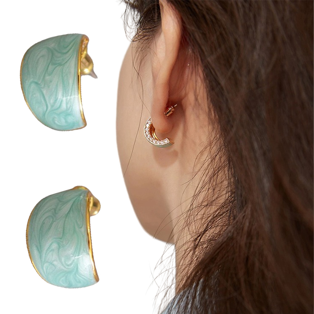 k金耳環 C型耳環 圈圈耳環 琺瑯耳環 復古耳環 浮誇耳環 歐美耳環 水鑽耳環 正韓耳環 女生生日禮物 耳勾 026