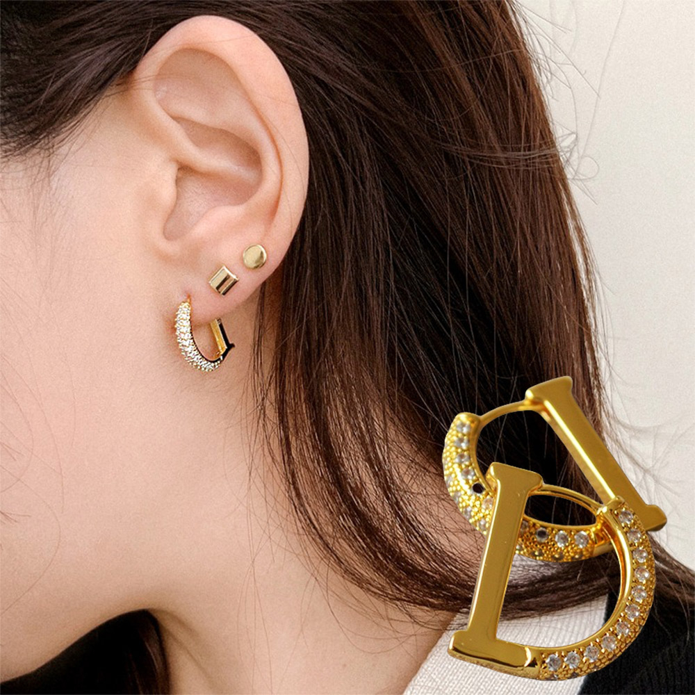 字母耳環 K金耳環 金色耳環 鑽石耳環 大耳環 環狀耳環 易扣式耳環 復古耳環 個性耳環 韓國耳環 閨蜜生日禮物 025
