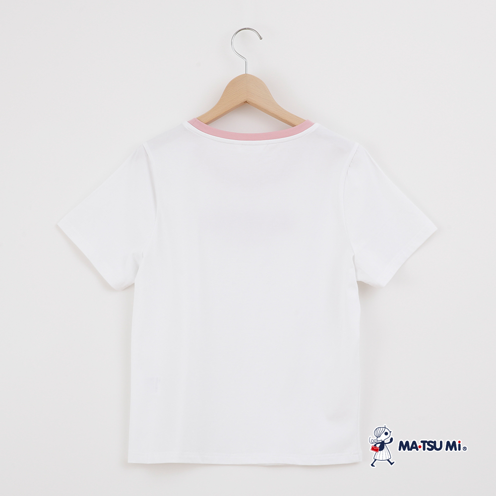 MA‧TSU Mi 簡約美式撞色微閃亮片縫線字母上衣(白.水藍)