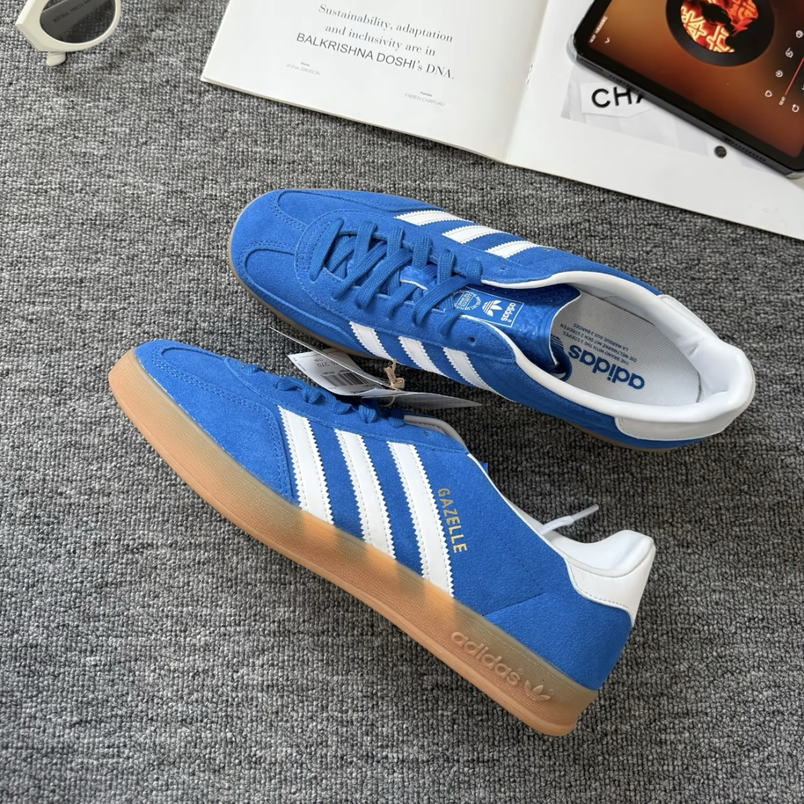 Adidas Gazelle Indoor 藍白 天空藍 麂皮 復古 膠底 低筒休閒鞋 德訓鞋