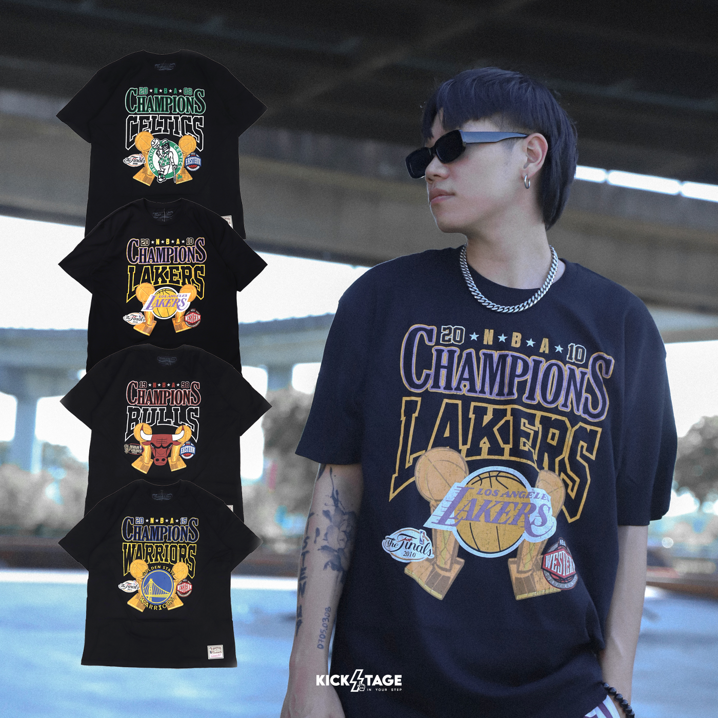 Mitchell & Ness NBA BIG CHAMP TEE 黑色 四隊 LOGO 短袖 短T【MN25ATS17】