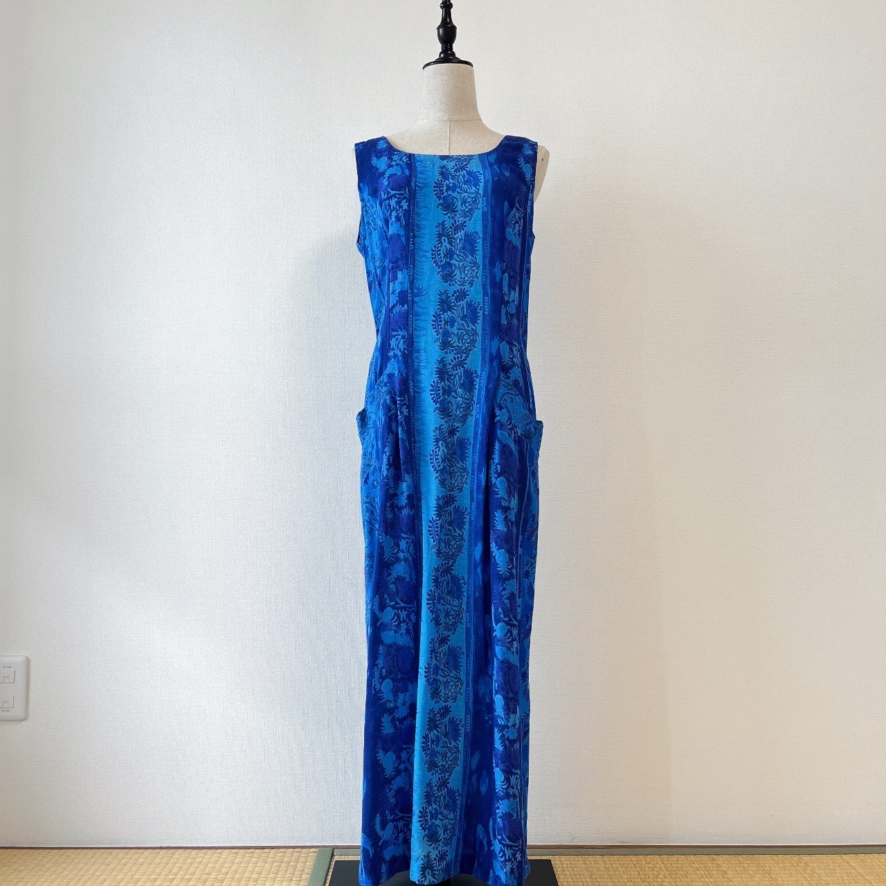 美國製藍色花紋背心連身裙