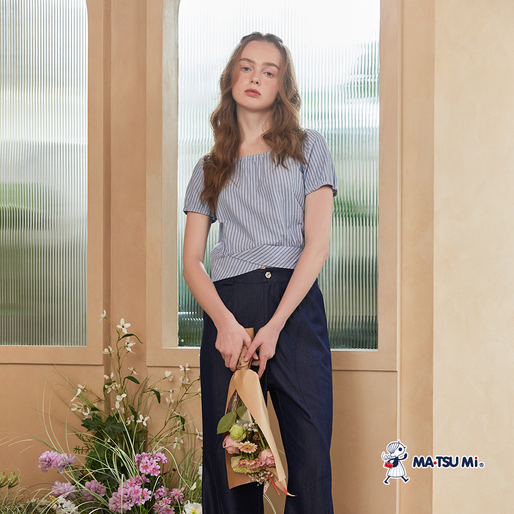 MA‧TSU Mi 設計感立體曲線顯瘦寬褲(深藍.黑)