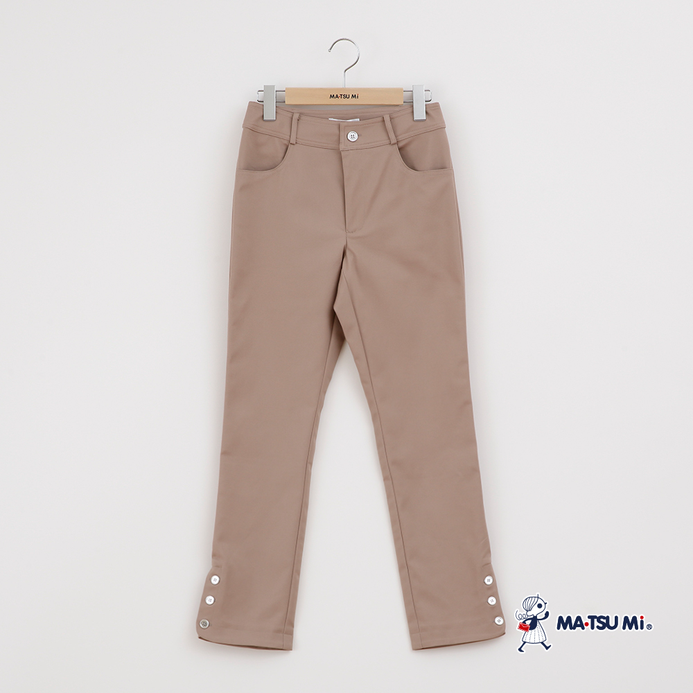 MA‧TSU Mi 百搭銀釦設計側開彈性長褲(卡其.深藍)