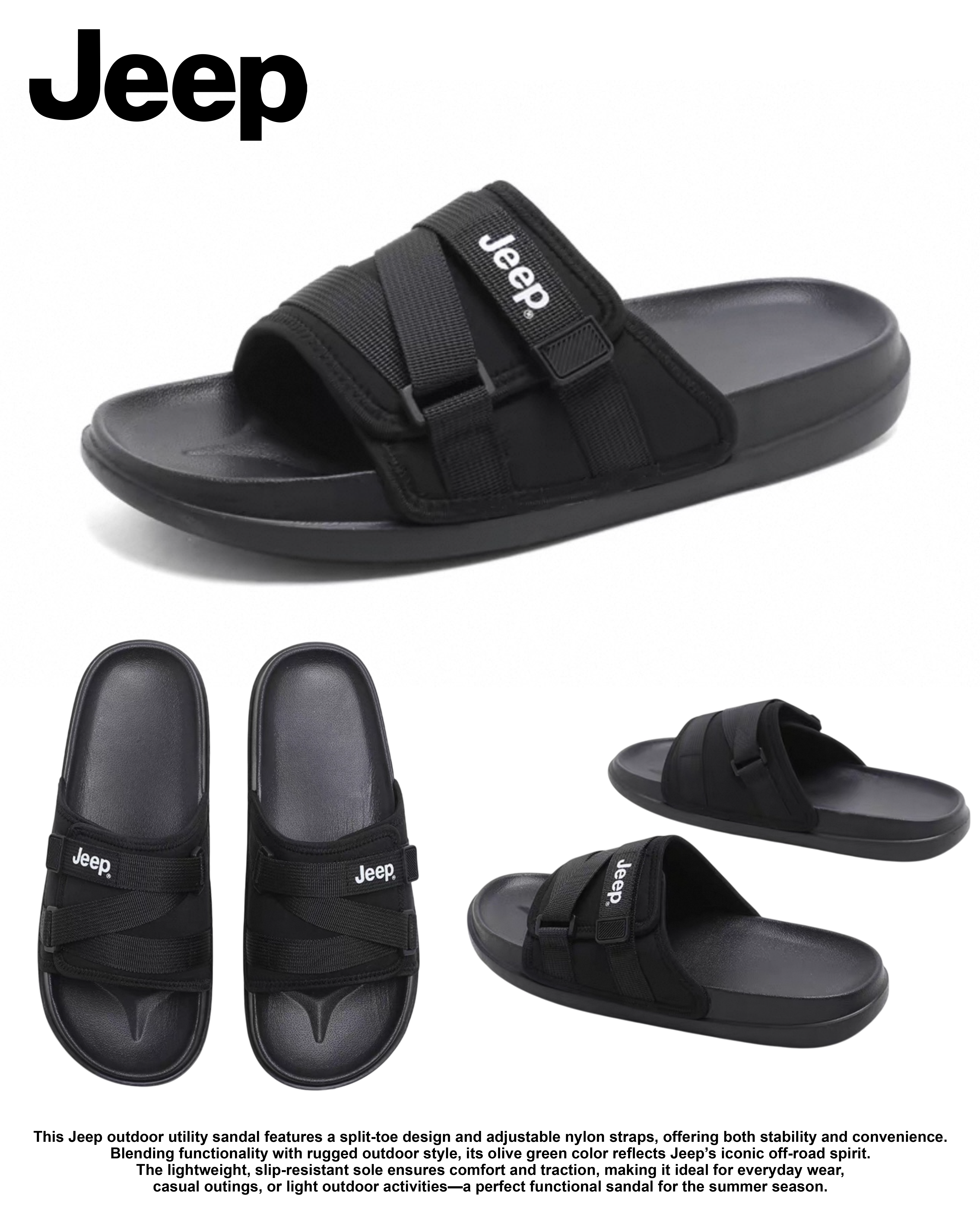 #代購 JEEP 休閒 防滑 魔鬼氈 輕便拖鞋 三色