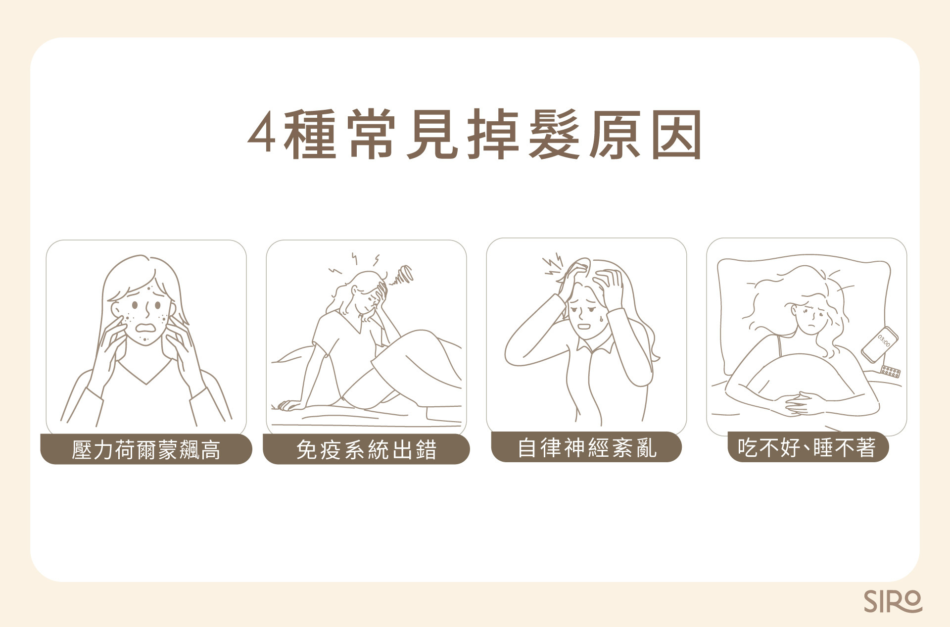 4 種掉髮原因：壓力荷爾蒙、免疫系統紊亂、缺乏營養、自律神經錯亂