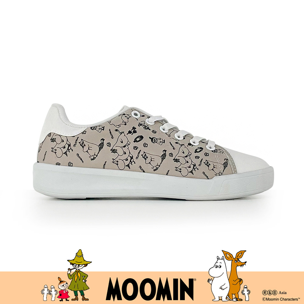 Paidal x Moomin姆明谷  滿版印花免綁帶休閒鞋不彎腰輕運動鞋-奶茶