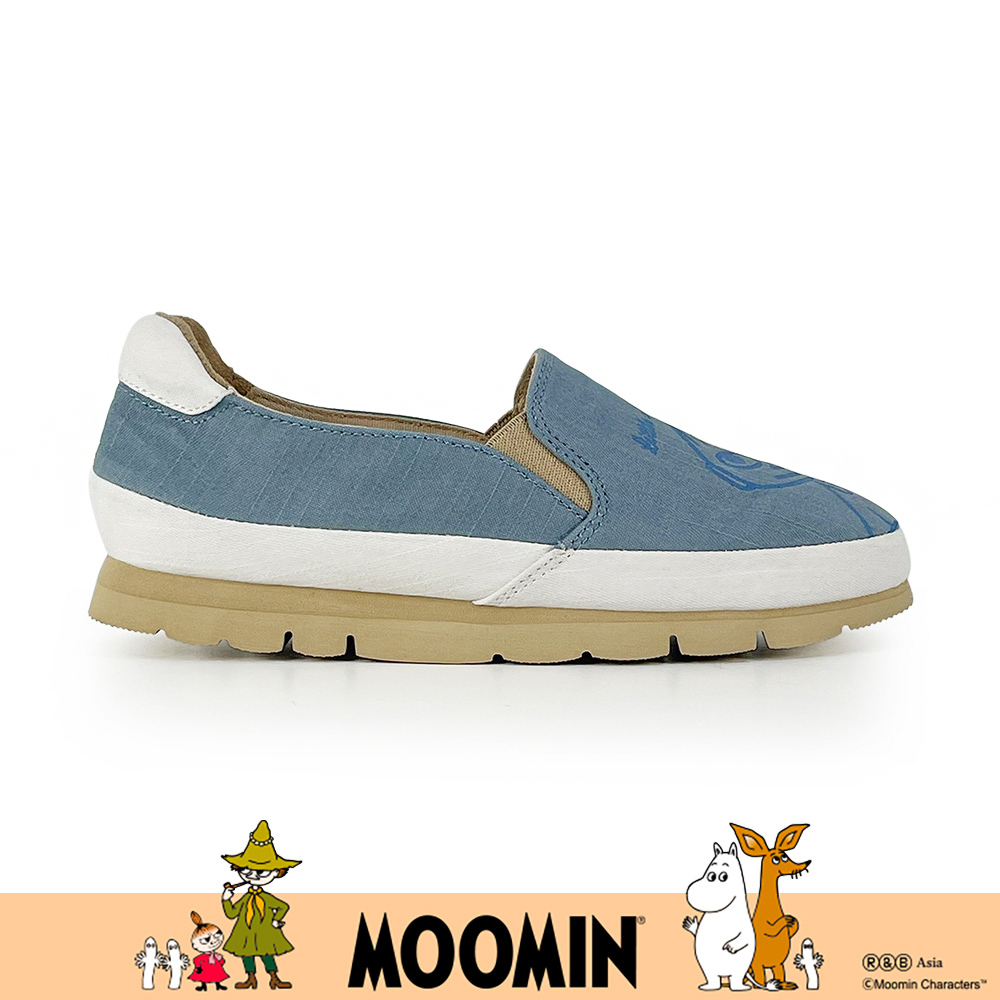 Paidal x Moomin姆明谷 小美萌萌大臉不彎腰平底休閒鞋樂福鞋懶人鞋-藍