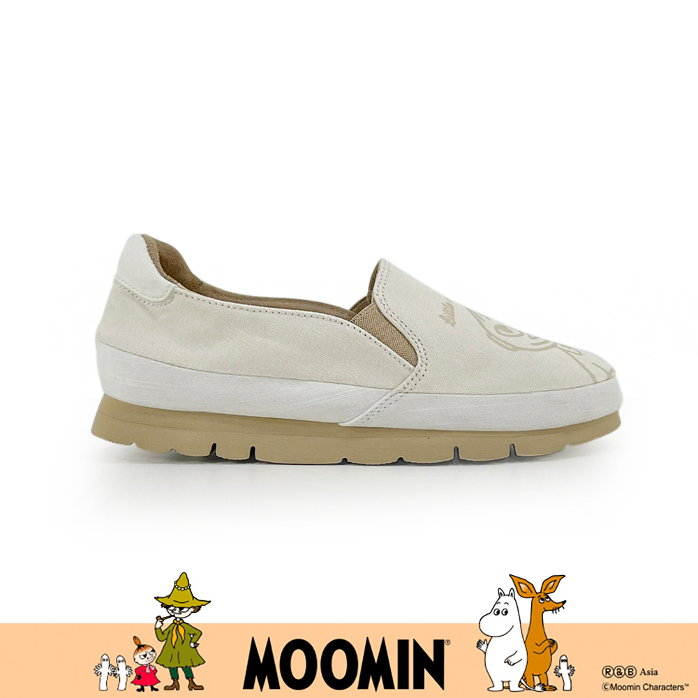 Paidal x Moomin姆明谷 小美萌萌大臉不彎腰平底休閒鞋樂福鞋懶人鞋-杏