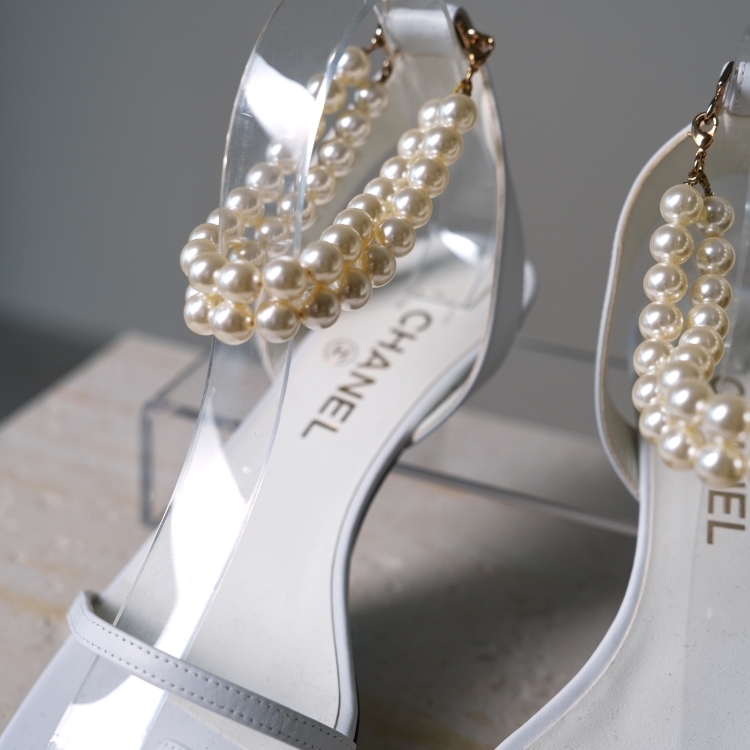 Chanel 白色珍珠涼鞋 38.5號