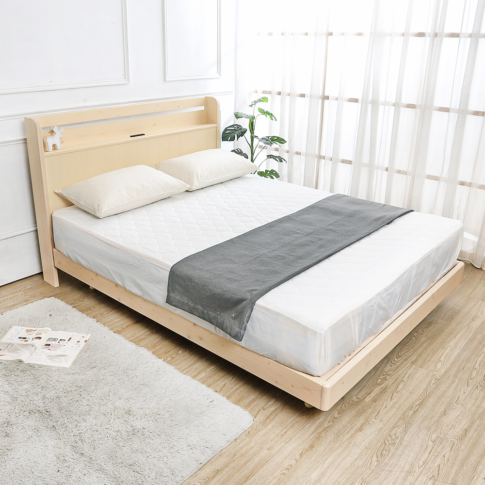 維尼5尺雙人書架型漂浮造型實木床架/懸浮式床底/床組-附插座/內縮腳設計(兩色可選)