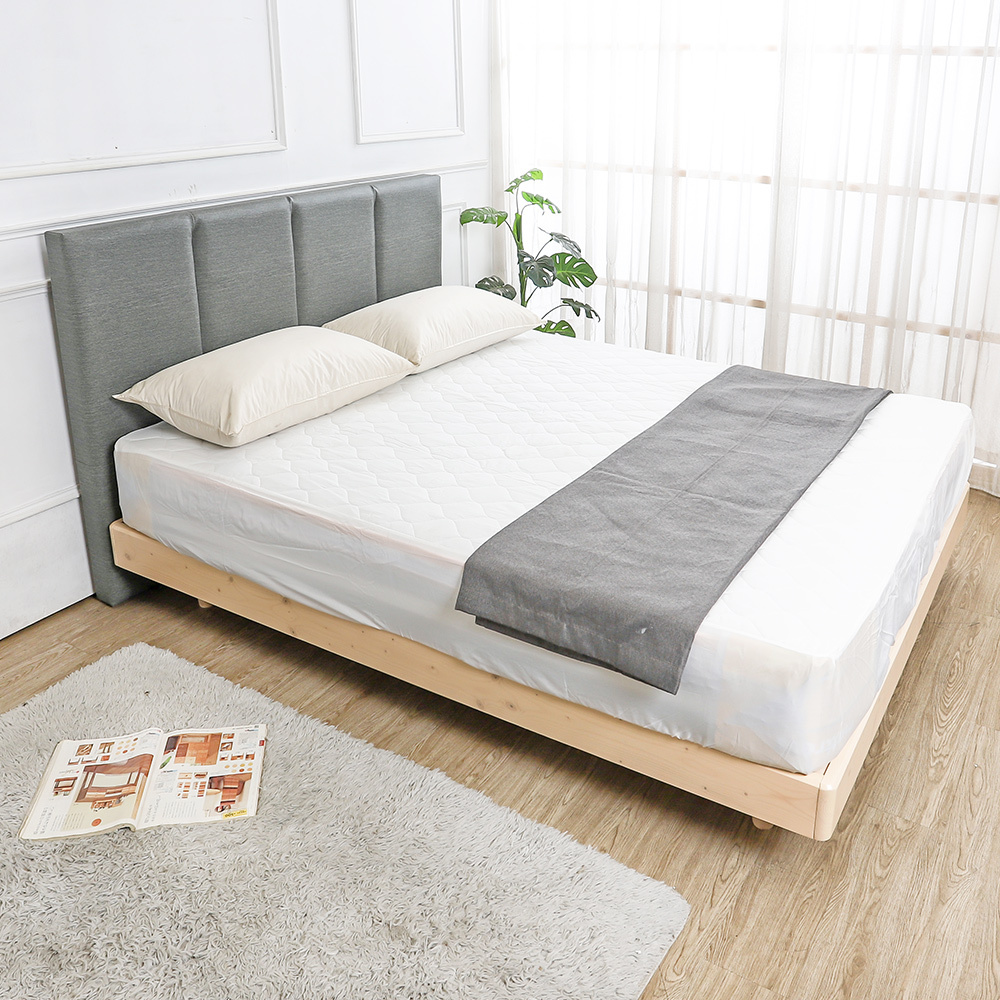 瑪朵5尺雙人單邊附插座耐磨貓抓皮革床頭片+漂浮造型實木床架/懸浮式床底(兩色可選)