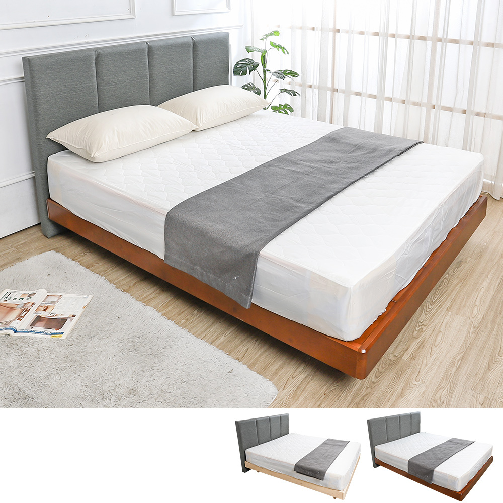 瑪朵5尺雙人單邊附插座耐磨貓抓皮革床頭片+漂浮造型實木床架/懸浮式床底(兩色可選)