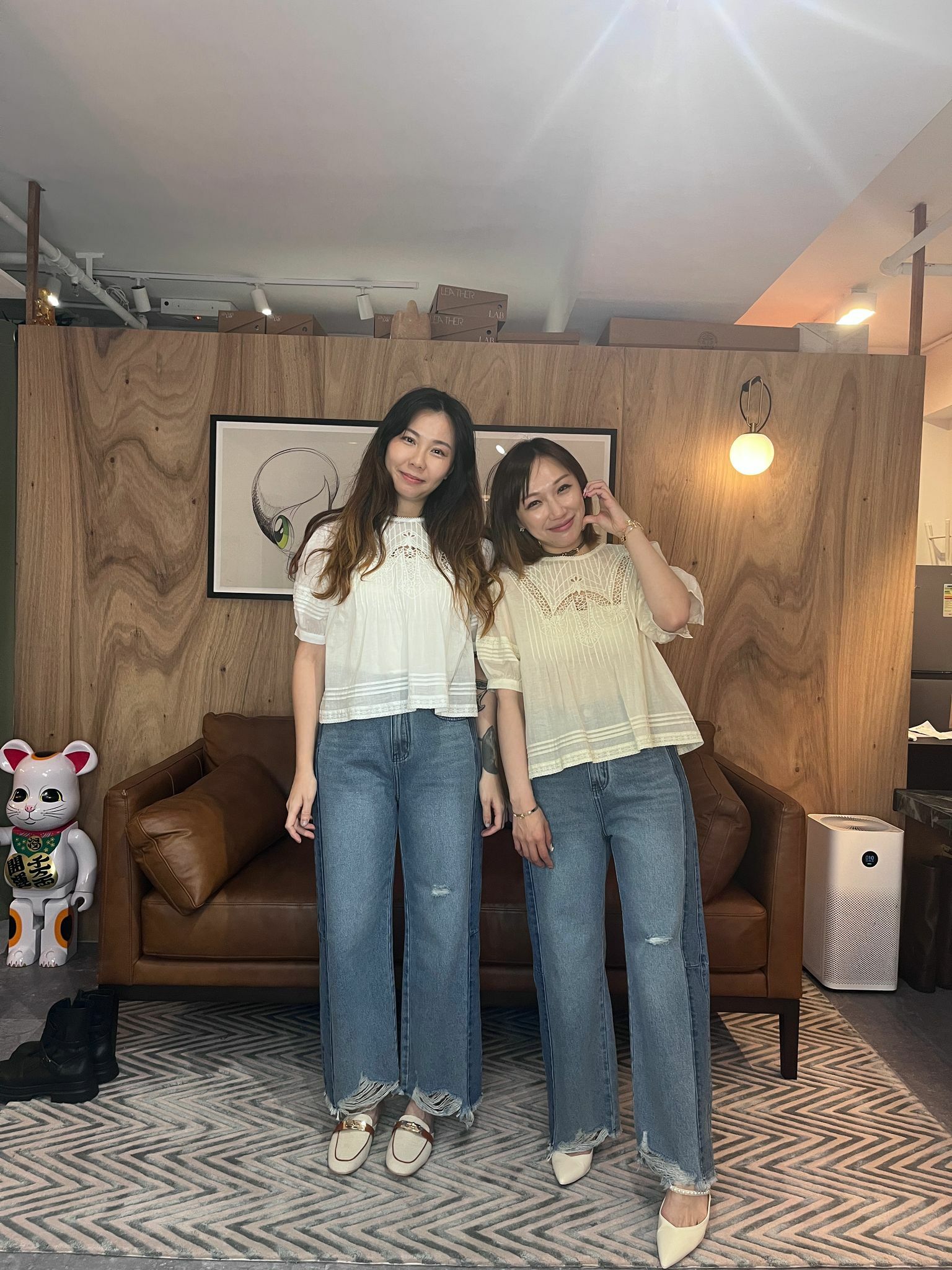 AB4147 雙色破損牛仔褲 - M