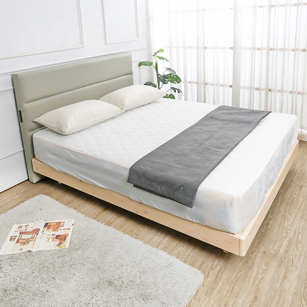 哈波5尺雙人單邊附插座耐磨貓抓皮革床頭片+漂浮造型實木床架/懸浮式床底(四色可選)