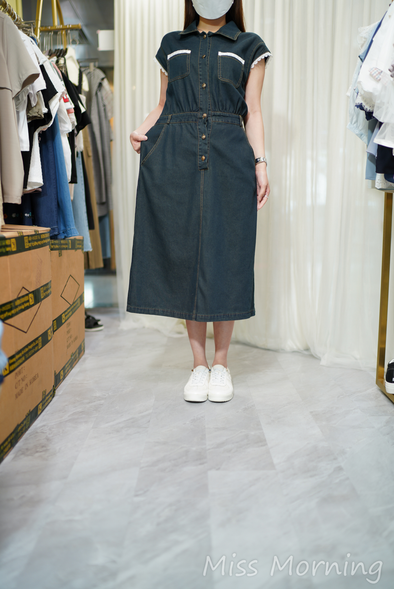 通花邊邊牛仔連身裙(14559)